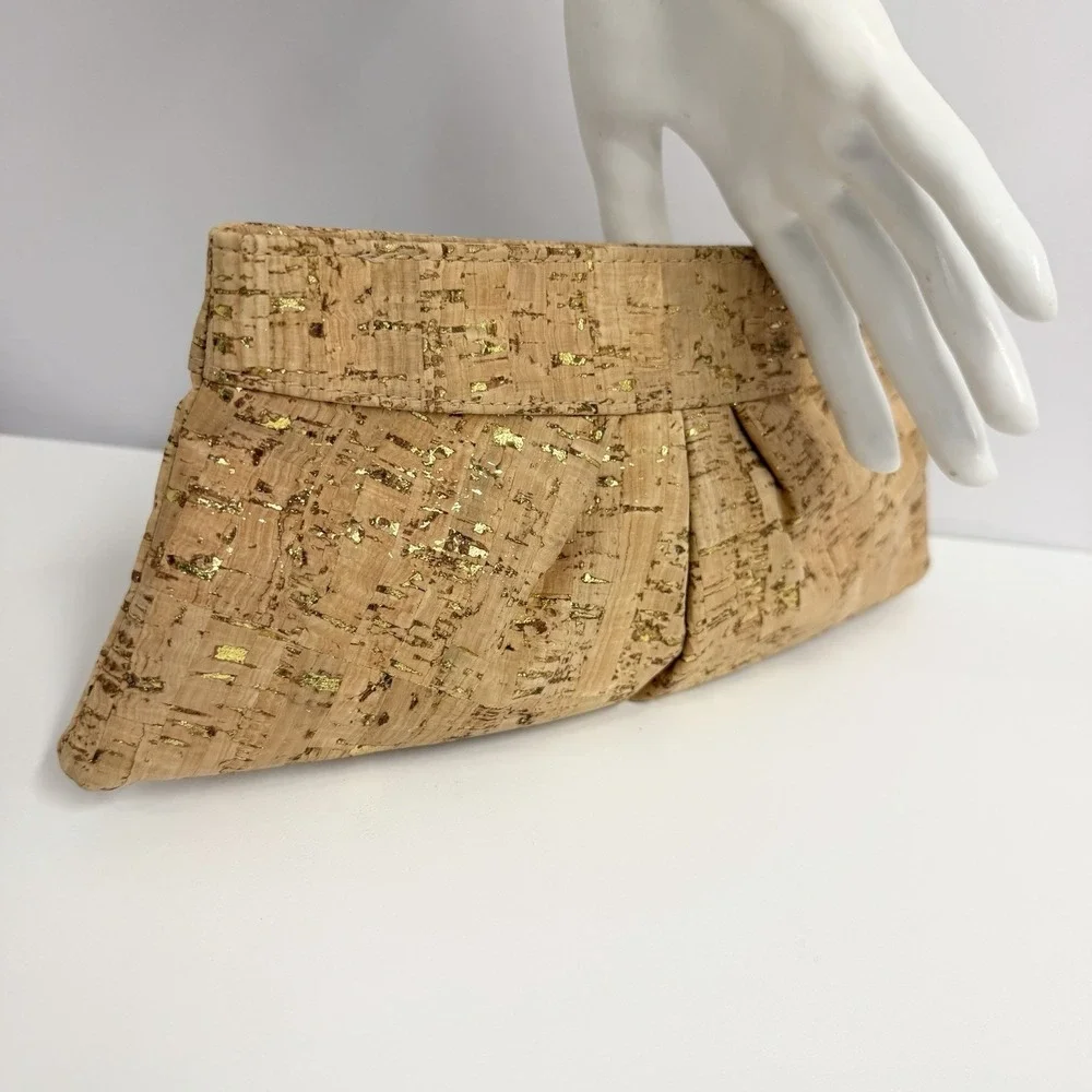 Lauren Merkin Cork Gold Flecks Clutch Bag Purse NWT Tan & Gold Tones